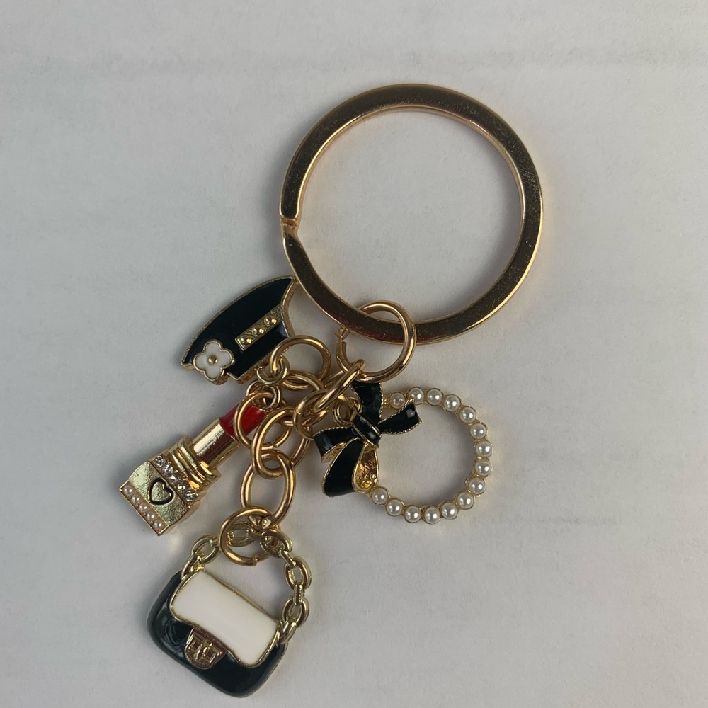 Gold and Black Key & Card Holder with Crystal Charms